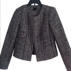 Ann Taylor Tweed Black and Gray Jacket Hook and Eye Closure Blazer Size 4